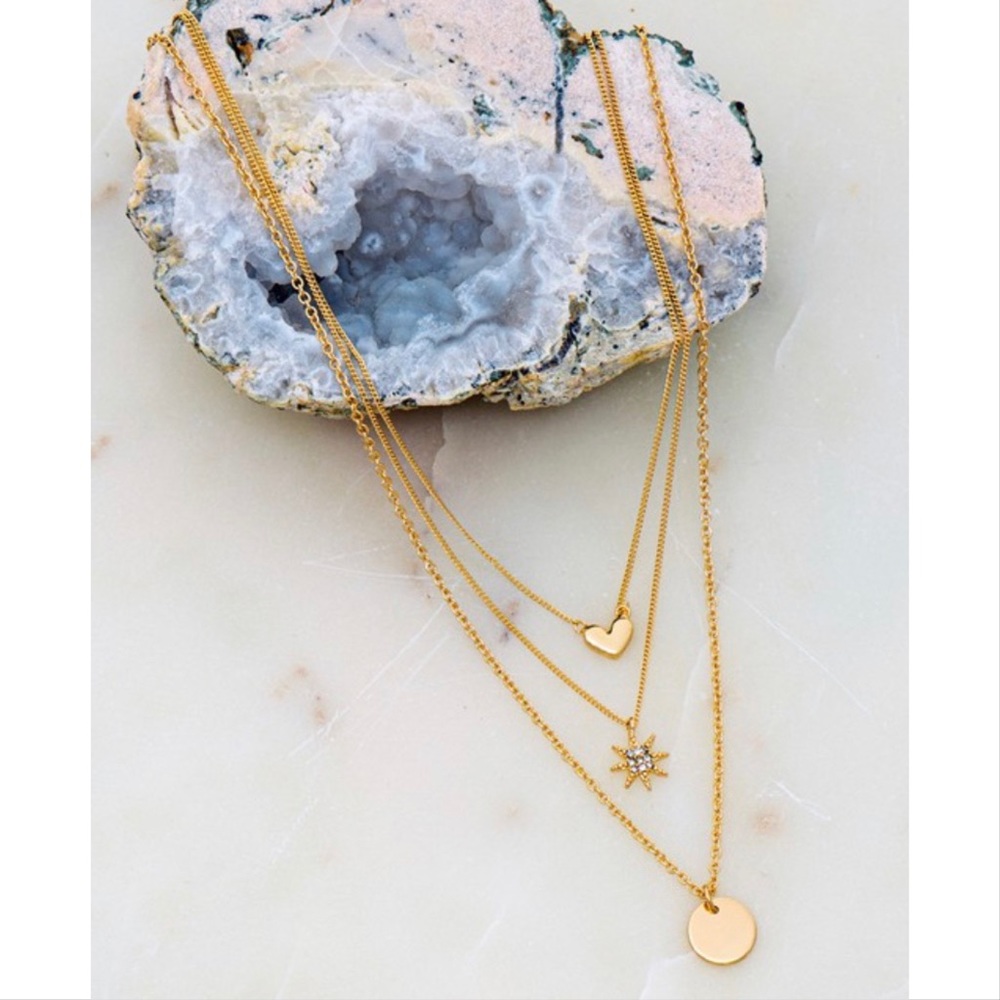 💛 Tri-layered Gold Necklace With Charms 💛 - Picture 1 of 3
